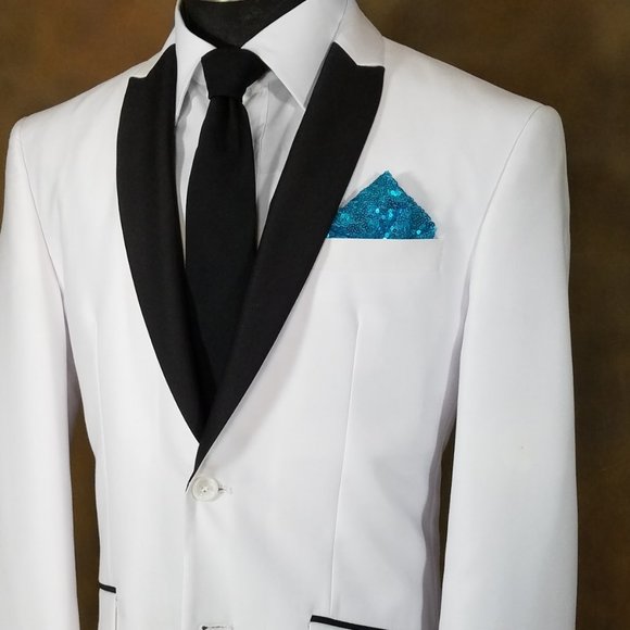 Men's Sequin Pre-Folded Pocket Square Insert - Turquoise Blue - Picture 2 of 9